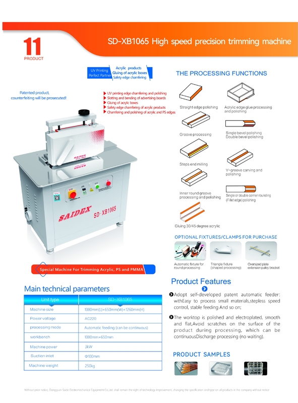 Machine de chanfreinage de précision industrielle haute vitesse en acrylique avec alimentation automatique pour le rognage des bords