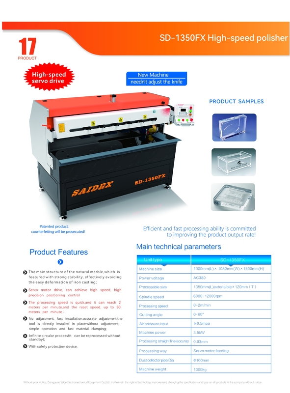 SD-1350FX Machine de polissage acrylique à grande vitesse à entraînement servo Polisseur de bord en diamant pour feuille de plastique PMMA